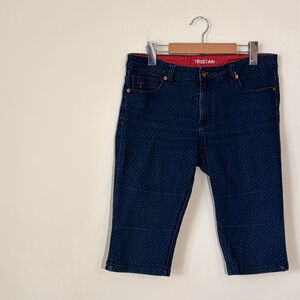 Tristan Women’s Dark wash Denim Polka Dot Bermuda Shorts, SZ 32”